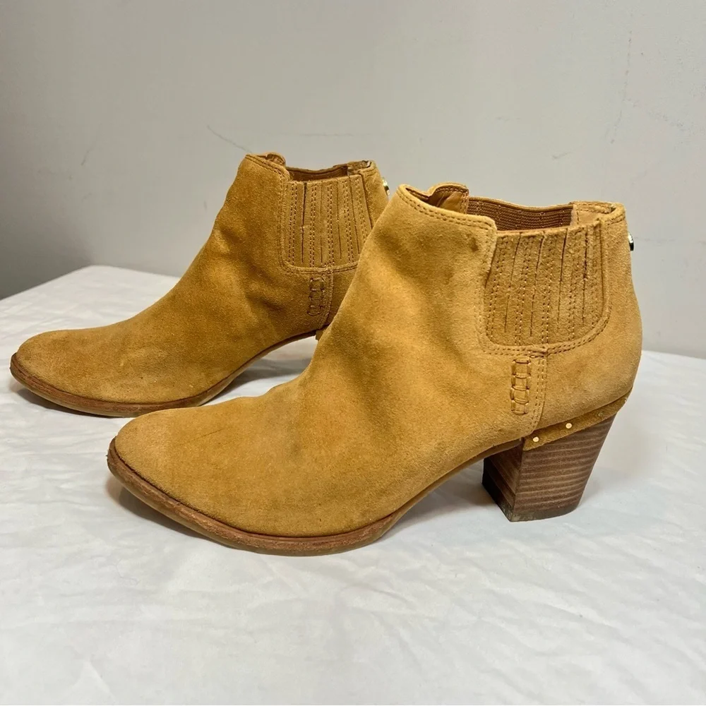 Steve Madden tinker camel tan block heel side zip ankle boots booties size 8.5